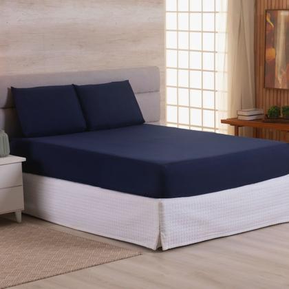 Imagem de Kit Jogo Lençol Roupa Cama Casal Super King 3 Pçs Elastico Fronha Basico 400 Fios Toque Seda Macio