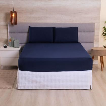 Imagem de Kit Jogo Lençol Roupa Cama Casal Super King 3 Pçs Elastico Fronha Basico 400 Fios Toque Seda Macio