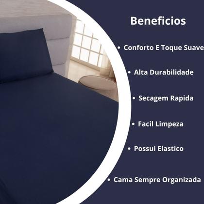 Imagem de Kit Jogo Lençol Roupa Cama Casal Super King 3 Pçs Elastico Fronha Basico 400 Fios Toque Seda Macio