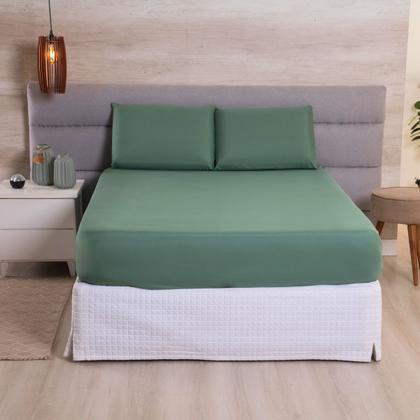 Imagem de Kit Jogo Lençol Roupa Cama Casal Super King 3 Pçs Elastico Fronha Basico 400 Fios Toque Seda Macio