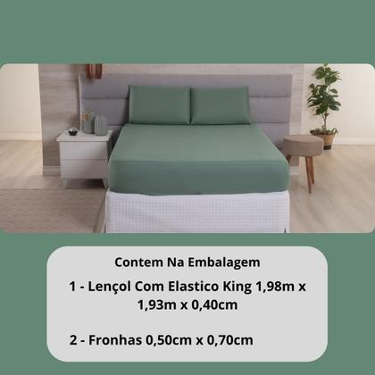Imagem de Kit Jogo Lençol Roupa Cama Casal Super King 3 Pçs Elastico Fronha Basico 400 Fios Toque Seda Macio
