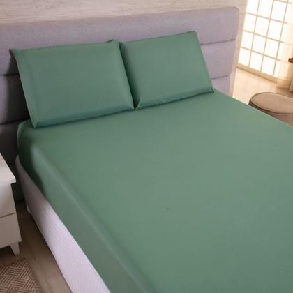 Imagem de Kit Jogo Lençol Roupa Cama Casal Super King 3 Pçs Elastico Fronha Basico 400 Fios Toque Seda Macio