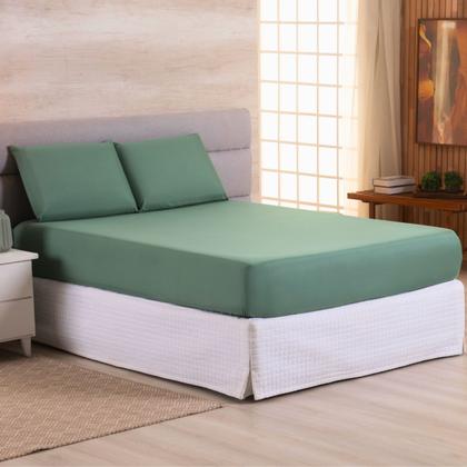 Imagem de Kit Jogo Lençol Roupa Cama Casal Super King 3 Pçs Elastico Fronha Basico 400 Fios Toque Seda Macio
