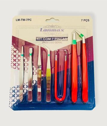 Imagem de Kit Jogo Pinças Costura E Pequenos Reparos Eletrônicos 7pçs Cor Vermelho