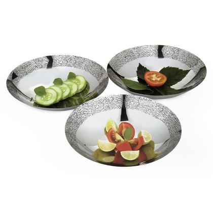 Imagem de Kit Jogo Saladeiras Bandejas Pratos Aço Inox Utensílios Cozinha Servir Alimentos Receitas Recipientes Decorativo Mesa Posta 3 peças