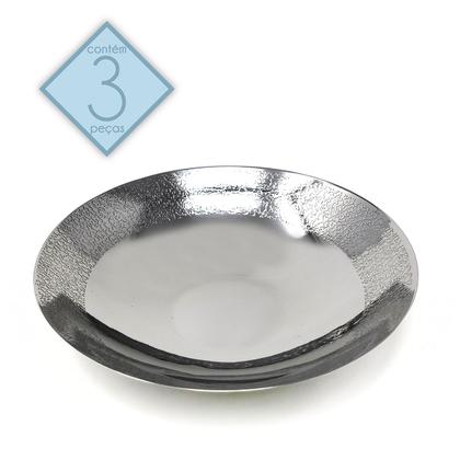Imagem de Kit Jogo Saladeiras Bandejas Pratos Aço Inox Utensílios Cozinha Servir Alimentos Receitas Recipientes Decorativo Mesa Posta 3 peças