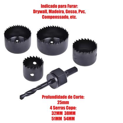 Imagem de Kit Jogo Serra Copo 32mm A 54mm Para Madeira Gesso Pvc Cano