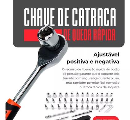 Imagem de Kit Jogo Soquete  46 Pçs Aço Crv 1/4 Catraca Chave Com Maleta Cor Vermelho