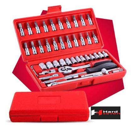 Imagem de Kit Jogo Soquete  46 Pçs Aço Crv 1/4 Catraca Chave Com Maleta Cor Vermelho