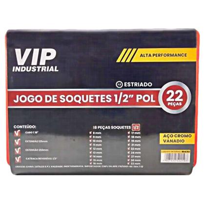 Imagem de Kit Jogo Soquete Estriado Com 22 Peças E Encaixe De 1/2 Pol - VIP INDUSTRIAL