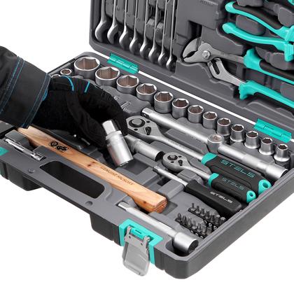 Kit Jogo Soquetes Catraca Encaixe 1/4 E 1/2 Pol 76 Pçs Stels