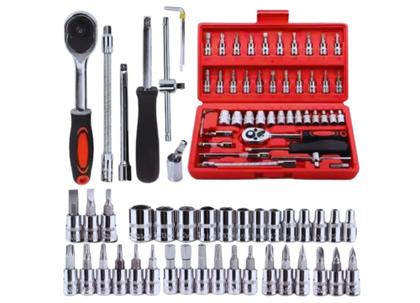 Imagem de Kit Jogo Soquetes + Chaves Catraca 1/4' 46pç Vermelho