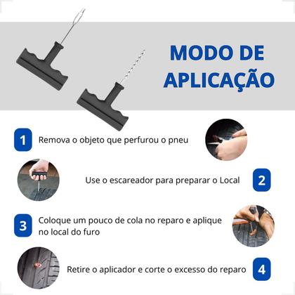 Imagem de Kit Jogo Viagem Conserto Reparo Remendo Pneu Furado Cabo Plástico