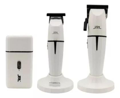 Imagem de Kit Jrl Corte Acabamento E Shaver Ghost 2 Branca Cor Branco 110v/220v Kit Completo Jrl 3 Máquinas de Corte e Acabamento e Shaver JRL Barbearia Barbeir