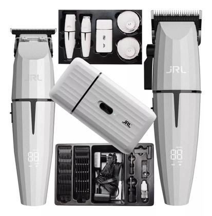 Imagem de Kit Jrl Corte Acabamento E Shaver Ghost 2 Branca Cor Branco 110v/220v Kit Completo Jrl 3 Máquinas de Corte e Acabamento e Shaver JRL Barbearia Barbeir
