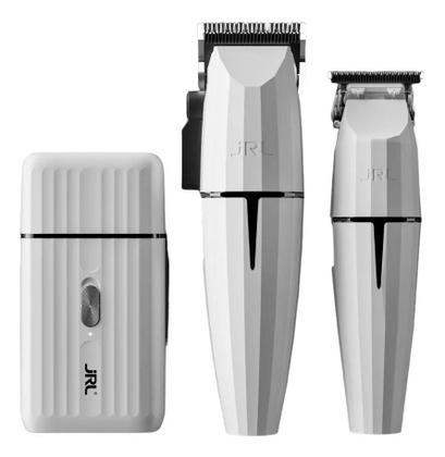 Imagem de Kit Jrl Corte Acabamento E Shaver Ghost 2 Branca Cor Branco 110v/220v Kit Completo Jrl 3 Máquinas de Corte e Acabamento e Shaver JRL Barbearia Barbeir