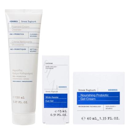 Imagem de Kit Korres Greek Yoghurt - Tratamento Facial Emulsão de Limpeza 150ml + Gel Nutritivo 40ml + Sérum para olhos 15ml