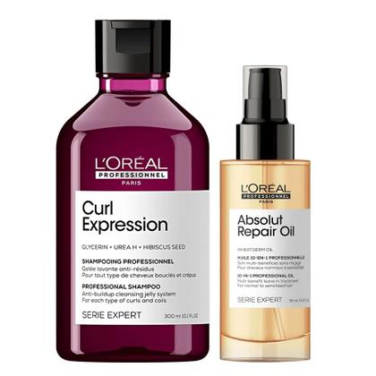 Imagem de Kit L'Oréal Professionnel Curl Expression Shampoo Antirresíduos 300ml + Absolut Repair Óleo 90ml