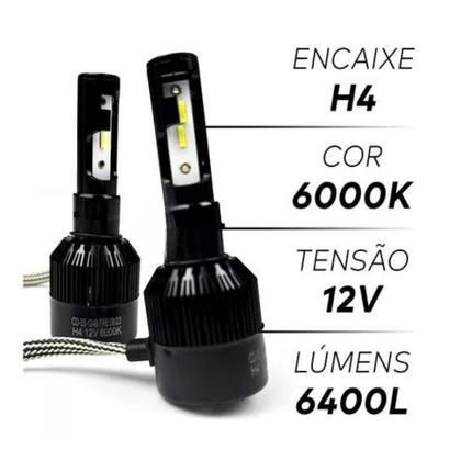 Imagem de Kit Lâmpada Automotiva Branca Led Chip Csp Flip H4 12V 6000K