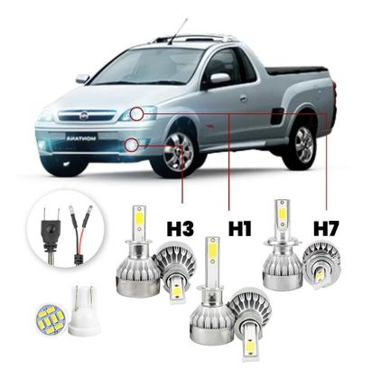 Imagem de Kit Lampada Led Chevrolet Montana 2003 2010 H3 H1 H7 20000lm