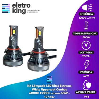 Imagem de Kit Lâmpada LED Ultra Extreme White Uppertech Canbus 6000K 13000 Lumens 60W - 12/24v