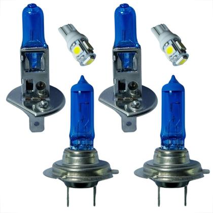 Imagem de Kit Lâmpada Shocklight Super Branca Farol Alto baixo e Lanterna H1 H7 T10 Duplo Foco 55w 12v