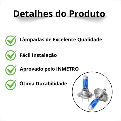 Imagem de Kit Lâmpadas Halógena Super Branca Farol baixo H7 para Gol G5 Foco Duplo 2008 2009 2010 2011 1012