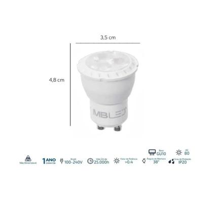 Imagem de Kit Lâmpadas Led Mini Dicroica Mr11 Gu10 3w Luz Fria Mbled
