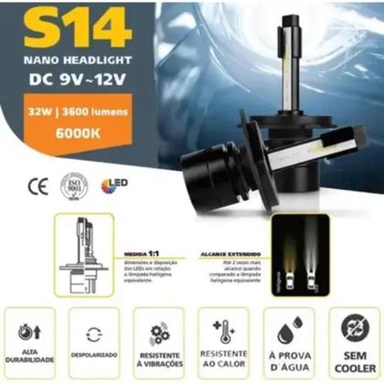 Imagem de Kit Lâmpadas Super Led S14 H3 Nano 6000k Headlight 35W Branco Frio 3600 Lumens Shocklight