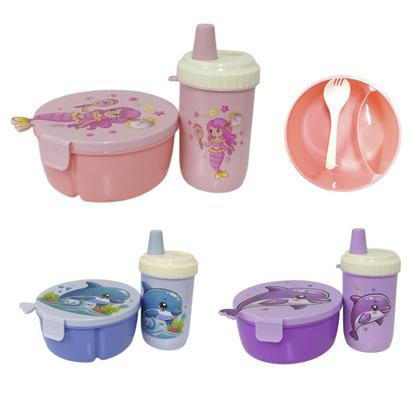 Imagem de Kit Lancheira Marmita com Talher + Copo infantil Golfinho e Sereia
