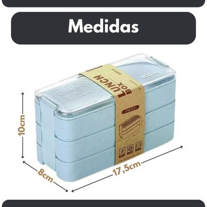 Imagem de Kit Lancheira Térmica e Pote Marmita 900ml 3 Camadas Azul Lancheira Fitness Trabalho Escola Almoço