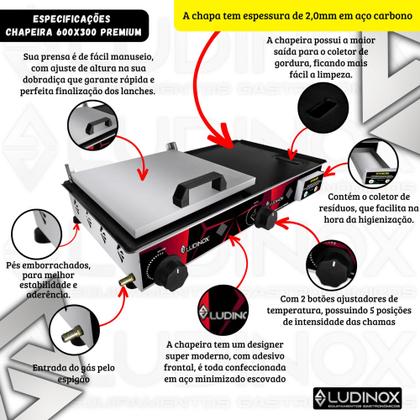Imagem de KiT lanchonete com combo de 1 Chapeira 60x30 com prensa + 1 Fritadeira 2 cubas inox 5L