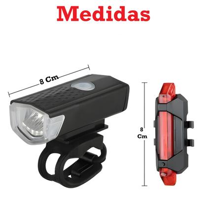 Imagem de Kit Lanterna E Farol Bicicleta Recarregável, Conjunto de Luzes Led Para Bike Resistente a Água vários modos de luz (cabo USB incluso)