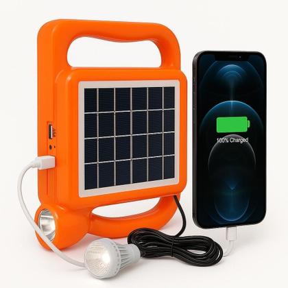 Imagem de Kit Lanterna Led Solar Recarregavel Power Bank Lampada Emergencia Extra Usb Luz Portatil 500ma 5v 1a Farol Camping Lumin