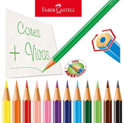 Imagem de Kit Lápis de Cor Faber Castell + Borracha + Apontador + 2 Ecolapis Grafite(12 cores)