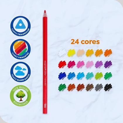 Imagem de Kit Lápis de Cor Macios Tris Mega Soft Color 24 Cores Estojo Caixa Escolar