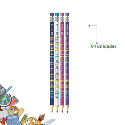 Imagem de Kit Lápis De Escrever Tabuada com borracha no Topo- 4 Unidades
