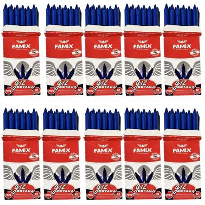Imagem de Kit Lápis Giz Estaca 10 Caixa Com 12un Cada Azul - Famix