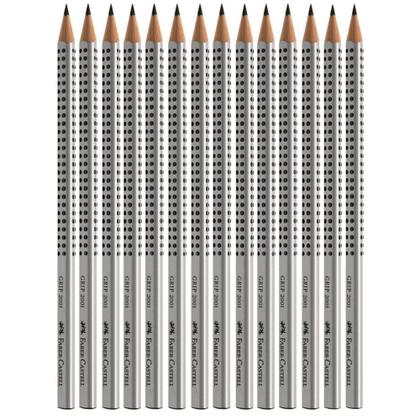 Imagem de Kit Lápis Preto N2 B Triangular Eco Grip 2001 Corpo Cinza+ 2 Grátis - Faber Castell  Papelaria  Escrever  Grafite 