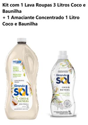 Imagem de Kit Lava Roupas 3 Litros Coco e Baunilha + Amaciante Concentrado Girando Sol 1 Lt Fragrâncias:Coco e Baunilha