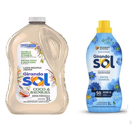 Imagem de Kit Lava Roupas 3 Litros Coco e Baunilha + Amaciante Concentrado Girando Sol 1 Lt Fragrâncias:Doces Sonhos