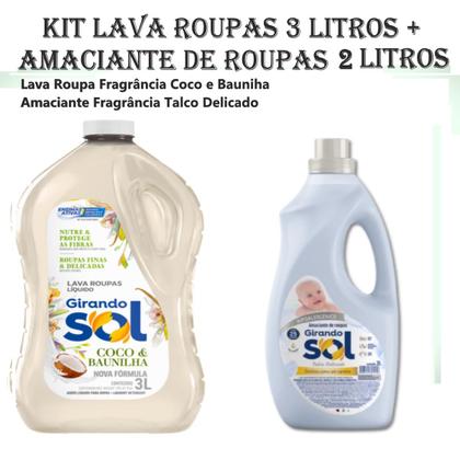 Imagem de Kit Lava Roupas 3 Litros Coco e Baunilha + Amaciante Girando Sol 2 Lt Talco Delicado