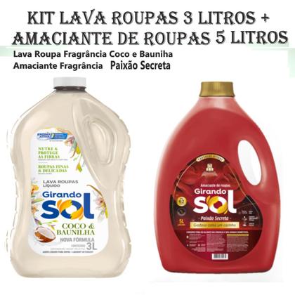 Imagem de Kit Lava Roupas 3 Litros Coco e Baunilha + Amaciante Girando Sol 5 Lt Paixão Secreta