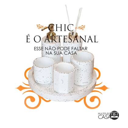 Imagem de Kit Lavabo Banheiro Com Bandeja Luxo Saboneteira Aromatizador E Porta Cotonetes Artesanal