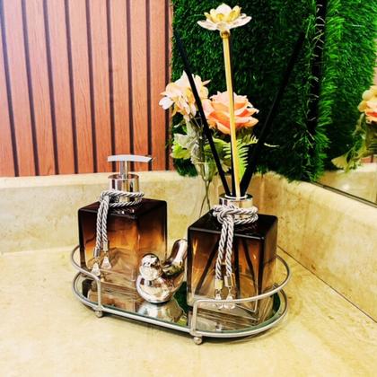 Imagem de Kit Lavabo Banheiro Com Difusor Saboneteira e Bandeja Super Luxo