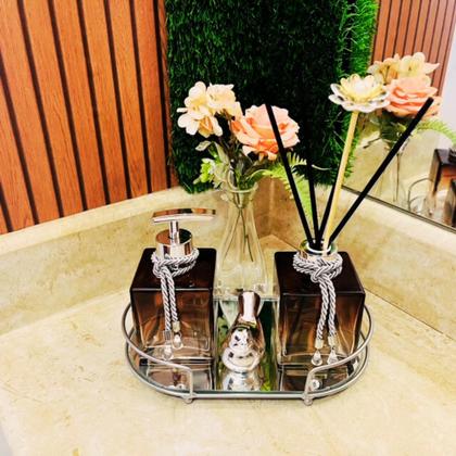 Imagem de Kit Lavabo Banheiro Com Difusor Saboneteira e Bandeja Super Luxo