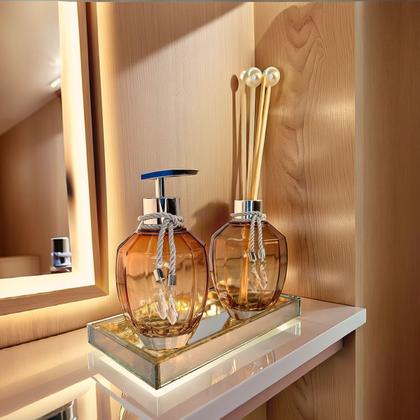 Imagem de Kit Lavabo Banheiro Completo Ambar Decoração Prata Vidro Super Luxo Presente Ambar