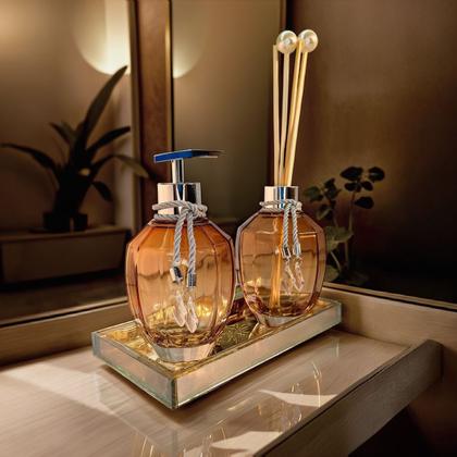 Imagem de Kit Lavabo Banheiro Completo Ambar Decoração Prata Vidro Super Luxo Presente Ambar