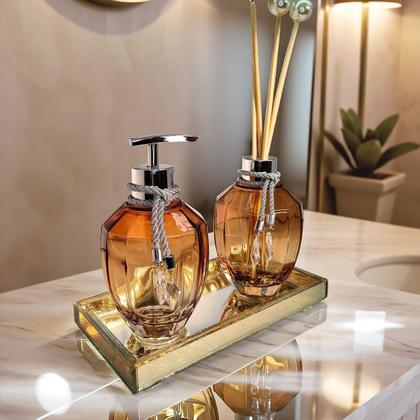 Imagem de Kit Lavabo Banheiro Completo Ambar Decoração Prata Vidro Super Luxo Presente Ambar