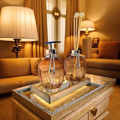 Imagem de Kit Lavabo Banheiro Completo Ambar Decoração Prata Vidro Super Luxo Presente Ambar